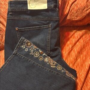 Cato Dark Blue Flare Jeans with Floral Embroidery hi-rise